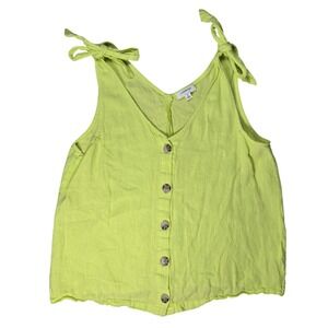 Weekend Los Angeles Lime Green Linen Blend Tie Shoulder Button‎ Front Tank Top S